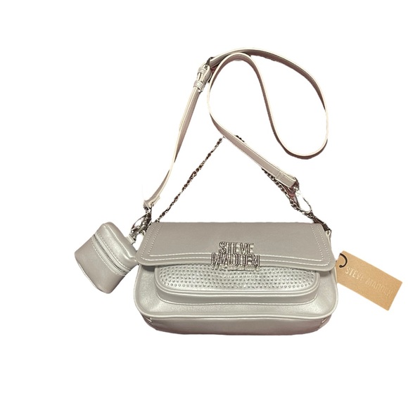 Steve Madden BKloe Silver Rhinestone Crossbody w Pouch NWT - Picture 1 of 16